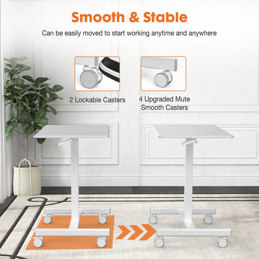 Adjustable Rolling Standing Desk with Wheels | Mobile Overbed Table | Height Adjustable Compact Workstation for Home Office Classroom